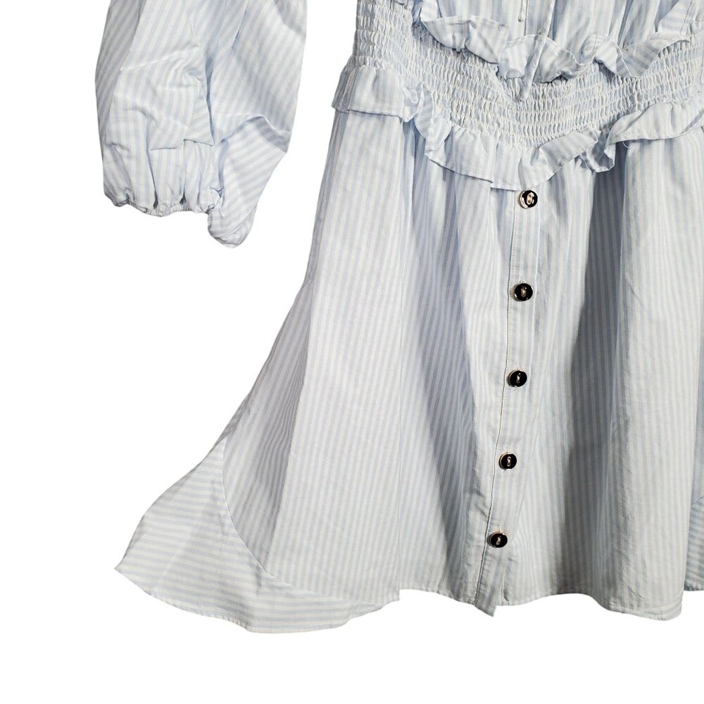 Gianni Bini Size L Dress Off Shoulder Puff Sleeve Coastal Stripe Country Cottage - Picture 9 of 12